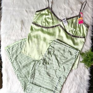 Old Navy Deadstock Vintage Women’s Pajama Top & Pants Silk Set Lime Green Y2K XL